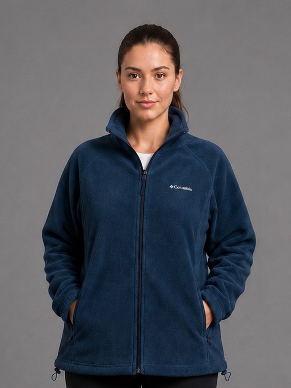 Columbia Women's 2X Navy Full Zip Fleece Jacket Soft Outdoor Casual Plus Size